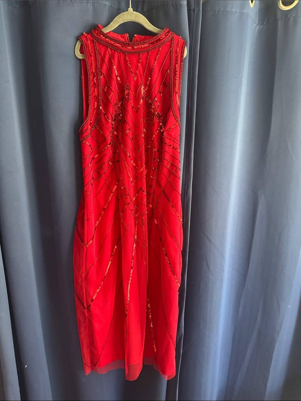 Red Beaded Sleeveless Evening Dress